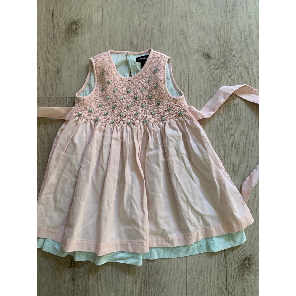 Ralph Lauren Kids Pink Smocked Floral Pique Cotton Dress 2T Pastel Cottagecore